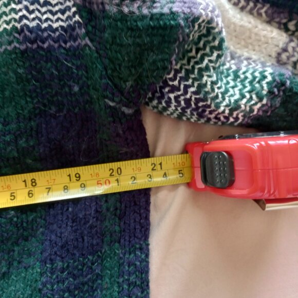 Preppy 90s Green Purple Plaid Cozy Cardigan Eclectic Buttons Christopher & Banks - Picture 3 of 6